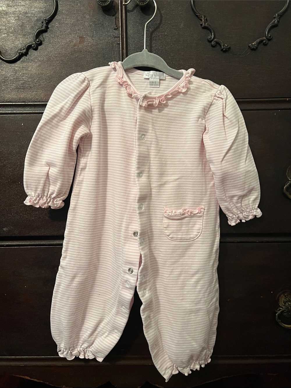 Kissy Kissy Pink & White Striped Ruffle Convertible Gown / Footless Pajama